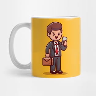 Businessman With Phone And Suitcase Cartoon Mug